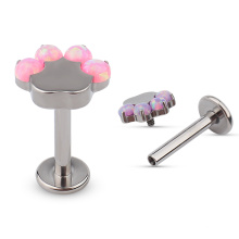 F136 Titanium Threaded Paw Print Opal Lip Labret Piercing